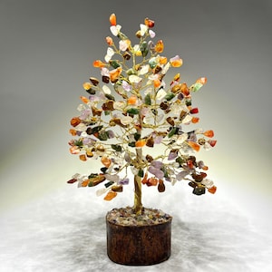Mixed Gemstone Crystal Tree with Natural Wood Base