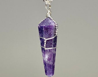 Lepidolite Pendant Wire Wrapped with Chain