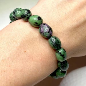Ruby Zoisite Crystal Bracelet, Tumbled Gemstone Beaded Bracelet