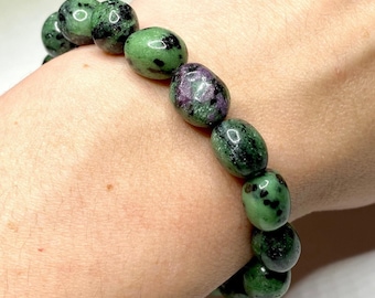 Ruby Zoisite Crystal Bracelet, Tumbled Gemstone Beaded Bracelet