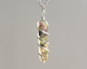 Watermelon Tourmaline in Orgonite Pendant Necklace