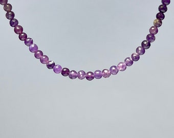 Lepidolite Crystal Beaded Choker Necklace,  16 inch Lepidolite Gemstone Choker