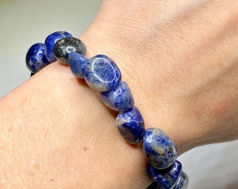 Sodalite Tumbled Crystal Bracelet, Sodalite Tumbled Gemstone Beaded Bracelet