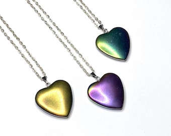Rainbow Hematite Heart Pendant with Free Chain