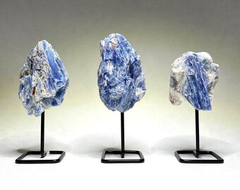 Raw Blue Kyanite Crystal Cluster on Stand