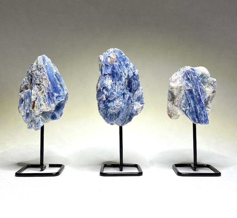 Raw Blue Kyanite Crystal Cluster on Stand image 1