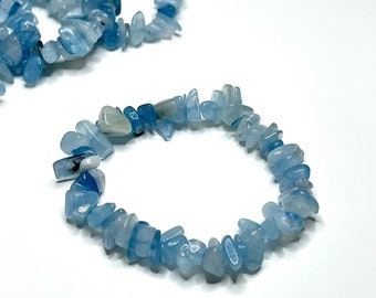 Aquamarine Crystal Chips Bracelet, Aquamarine Gemstone Beaded Bracelet