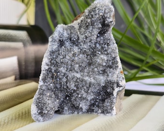 Natural Black Amethyst Crystal Cluster with Cut Base