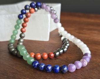 Seven Chakra Stone Beaded Necklace: 20" Handmade Crystal Necklace