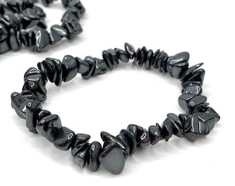 Hematite Chips Crystal Bracelet, Hematite Gemstone Beaded Bracelet