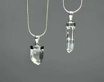 Lemurian Quartz Crystal Necklace, Sterling Silver Lemurian Quartz Gemstone Pendant with Chain