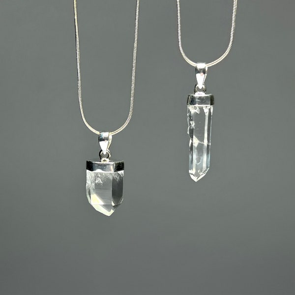Lemurian Quartz Crystal Necklace, Sterling Silver Lemurian Quartz Gemstone Pendant with Chain