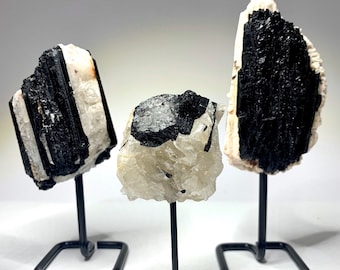 Raw Black Tourmaline in Matrix on Stand