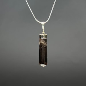 Smoky Quartz Crystal Necklace, Sterling Silver Pendant with Chain