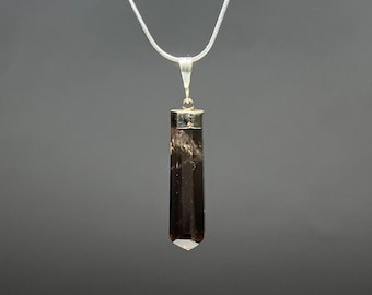 Smoky Quartz Crystal Necklace, Sterling Silver Pendant with Chain