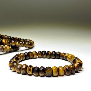 Tiger Eye Faceted Rondelle Crystal Bracelet: Gemstone Beaded