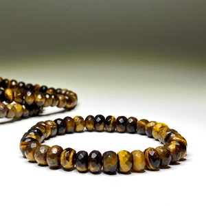 Tiger Eye Faceted Rondelle Crystal Bracelet, Tiger Eye Gemstone Beaded Bracelet