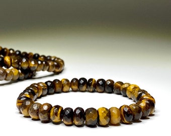 Tiger Eye Faceted Rondelle Crystal Bracelet, Tiger Eye Gemstone Beaded Bracelet