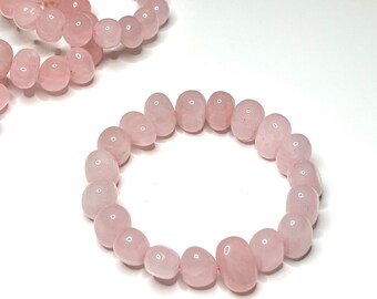 Rose Quartz Jelly Bean Crystal Bracelet, Rose Quartz Gemstone Beaded Bracelet