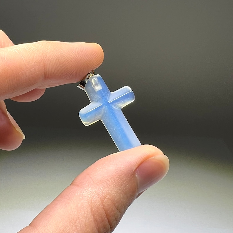 Opalite Crucifix Pendant Necklace, Opalite Cross Crystal Pendant with a Free Chain image 2