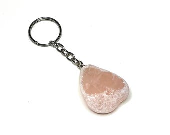 Rose Quartz Crystal Keychain, Tumbled Rose Quartz Gemstone Keychain