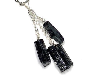 Black Tourmaline Triple Pendant with Free Chain