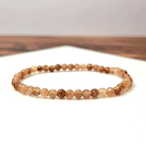 Sunstone Crystal Bracelet, Sunstone Gemstone 4mm Beaded Bracelet
