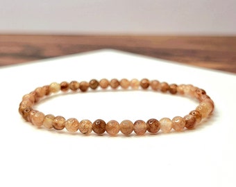 Sunstone Crystal Bracelet, Sunstone Gemstone 4mm Beaded Bracelet