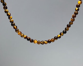 Tigers Eye Crystal Beaded Choker Necklace, 16 inch Tiger Eye Gemstone Necklace