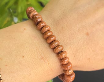 Red Goldstone Beaded Bracelet: Rondelle Bead Stretch Bracelet