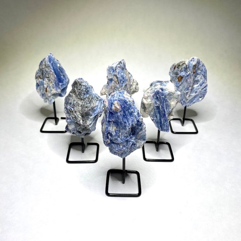 Raw Blue Kyanite Crystal Cluster on Stand image 7