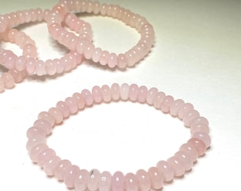 Rose Quartz Rondelle Crystal Bracelet, Rose Quartz Gemstone Beaded Bracelet