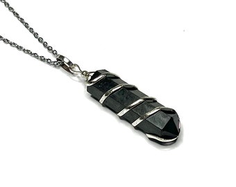 Shungite Wire Wrapped Pendant Necklace