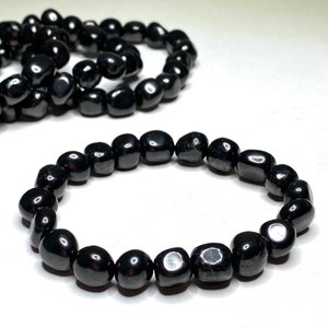 Shungite Tumbled Crystal Bracelet, Shungite Gemstone Beaded Bracelet