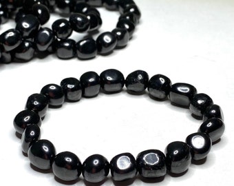 Shungite Tumbled Crystal Bracelet, Shungite Gemstone Beaded Bracelet