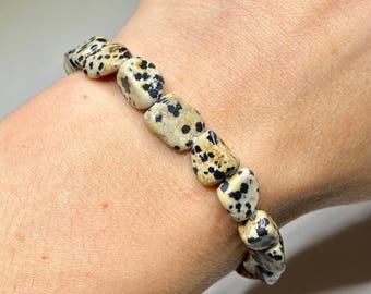Dalmatian Jasper Tumbled Crystal Bracelet, Jasper Gemstone Beaded Bracelet