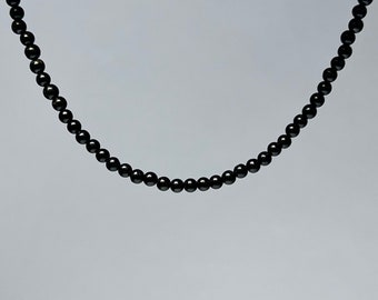Black Tourmaline Crystal Beaded Choker Necklace, 16 inch Black Tourmaline Gemstone Choker
