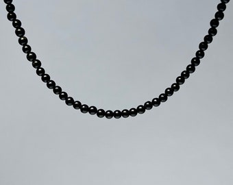 Black Tourmaline Crystal Beaded Choker Necklace, 16 inch Black Tourmaline Gemstone Choker