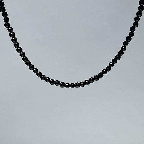 Black Tourmaline Crystal Beaded Choker Necklace, 16 inch Black Tourmaline Gemstone Choker