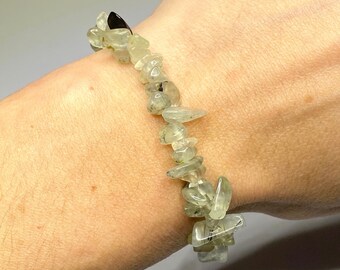 Prehnite Chips Crystal Bracelet, Prehnite Gemstone Beaded Bracelet