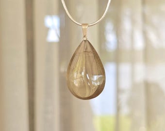 Citrine Crystal Pendant Necklace, Tear Drop Gemstone Pendant with Chain
