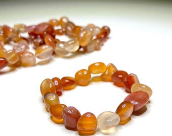 Carnelian Tumbled Crystal Bracelet, Carnelian Gemstone Beaded Bracelet