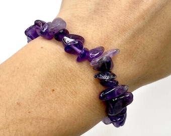 Amethyst Crystal Chips Bracelet, Amethyst Gemstone Beaded Bracelet