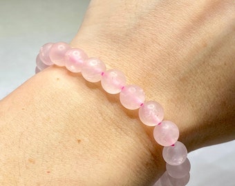 Rose Quartz Crystal Bracelet, Rose Quartz Matte Bead Gemstone Bracelet