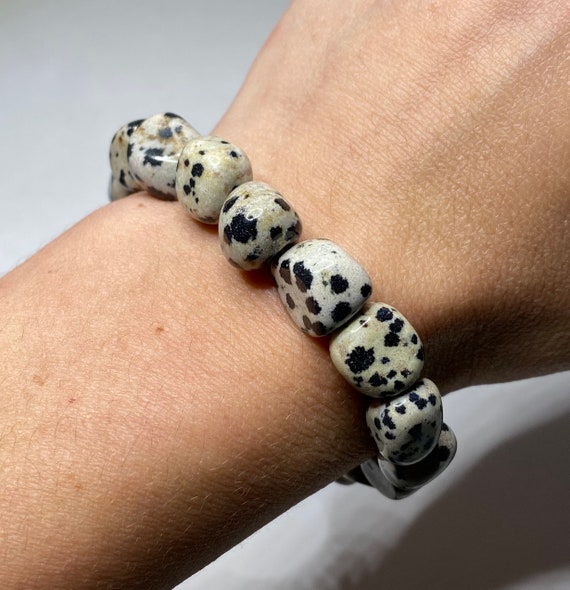 Dalmatian Jasper Tumbled Crystal Bracelet Jasper Gemstone Beaded