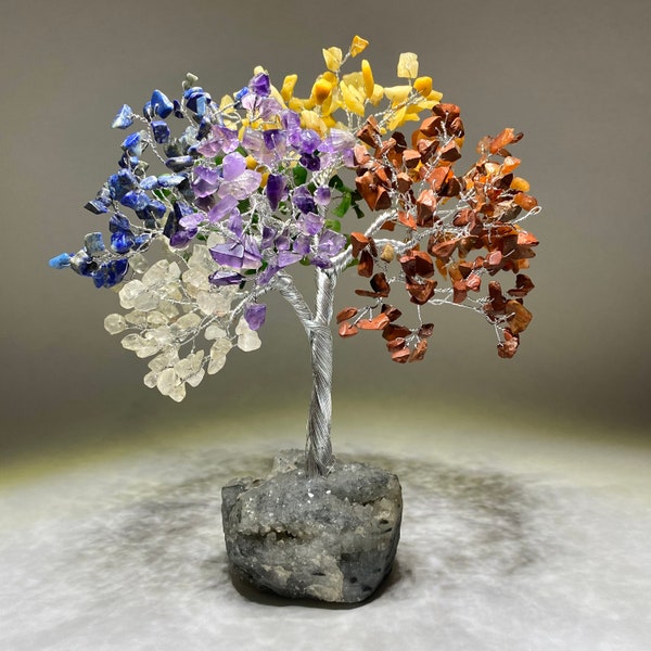 Chakra Gemstone Tree, Chakra Crystal Tree with Apophyllite Crystal Base