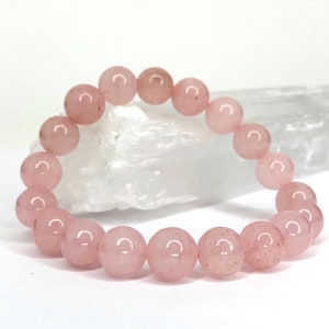 Rose Quartz Crystal Bracelet, Rose Quartz Gemstone Beaded Bracelet image 2