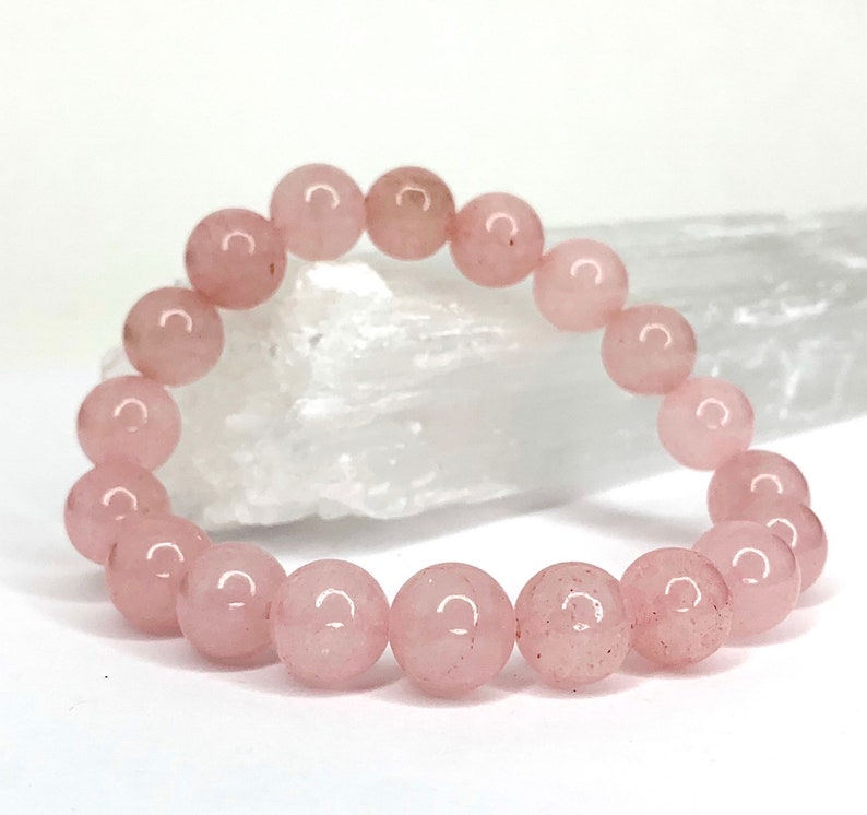 Rose Quartz Crystal Bracelet, Rose Quartz Gemstone Beaded Bracelet image 2