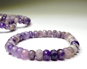 Amethyst Crystal Bracelet, Amethyst Gemstone Faceted Rondelle Bracelet