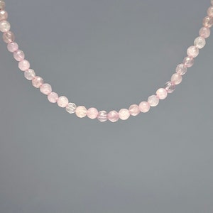 Rose Quartz Beaded Crystal Choker, 16 inch Rose Quartz Gemstone Choker with Faceted Beads